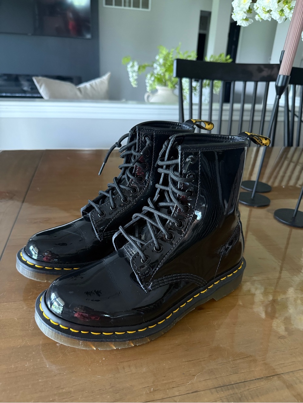 Dr. Martens Black Patent Leather Lace-Up Combat Boots Women’s US 8